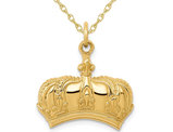 14K Yellow Gold Fleur De Lis Crown Charm Pendant Necklace with Chain